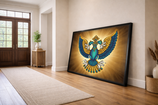 Divine Garuda Canvas Wall Art 5×3 Feet – Floating Frame in Gold – Living Room Wall Décor