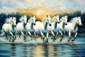 Seven Running White Horses Canvas Wall Art