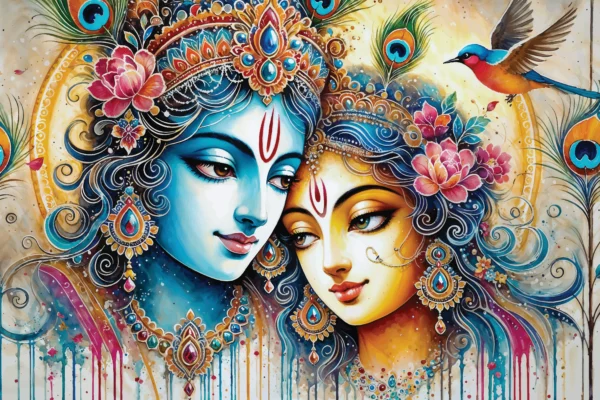Radha Krishna Peacock Canvas Art