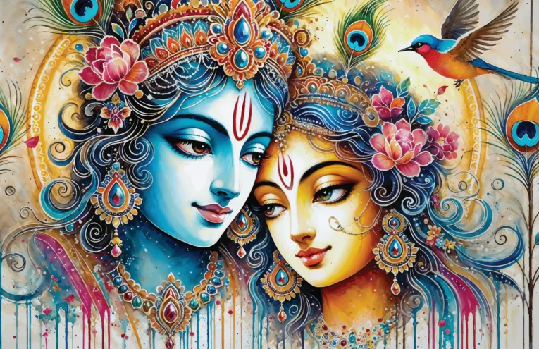 Radha Krishna Peacock Canvas Art