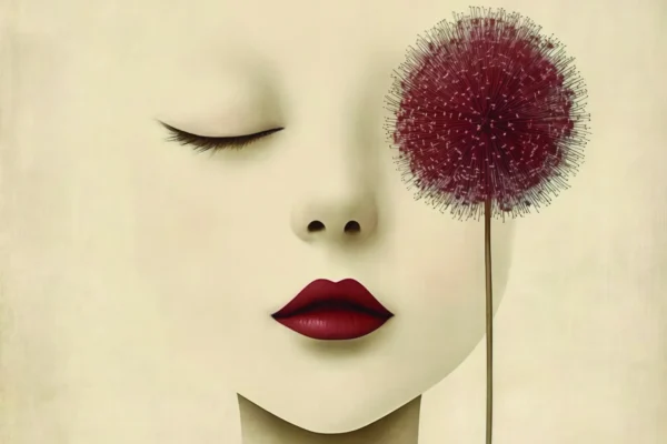 Minimalist Red Floral Face Canvas Wall Art