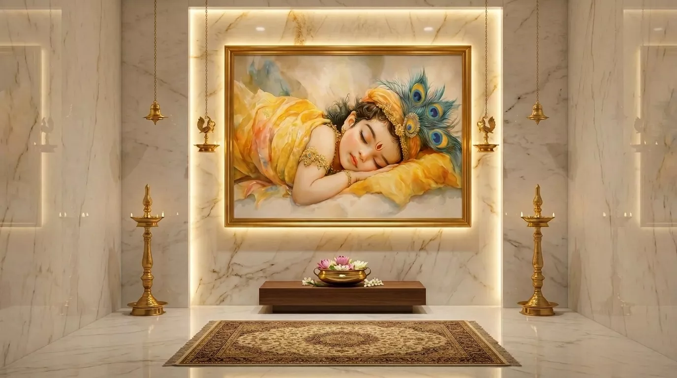 Baby Krishna Pooja Room Wall Art