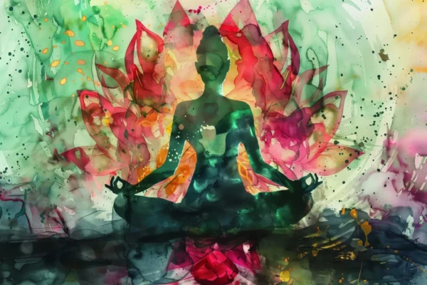 Meditative Lotus Silhouette Canvas Wall Art 5×3 Feet – Floating Frame in Gold – Yoga & Meditation Room Decor