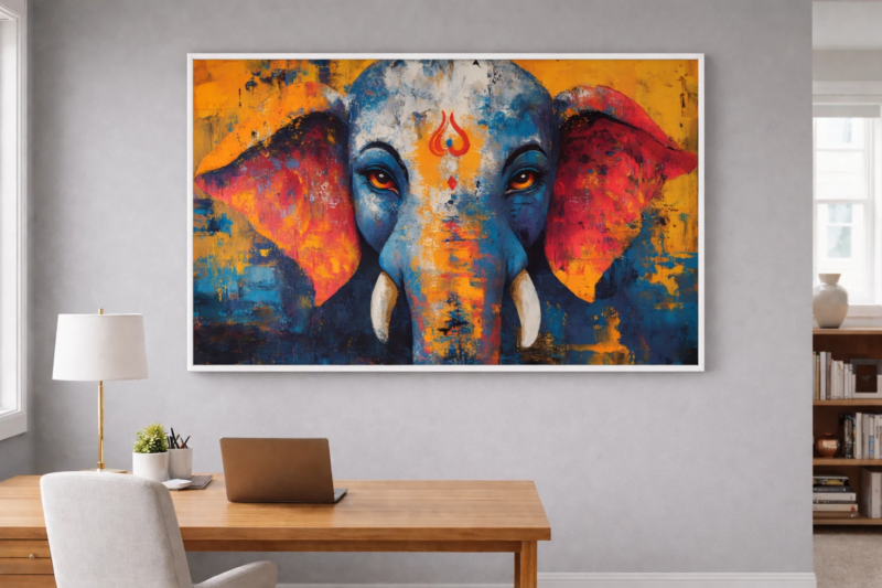 Modern Abstract Ganesha Canvas Wall Art 36×48 Inches – Spiritual Digital Print Wall Décor