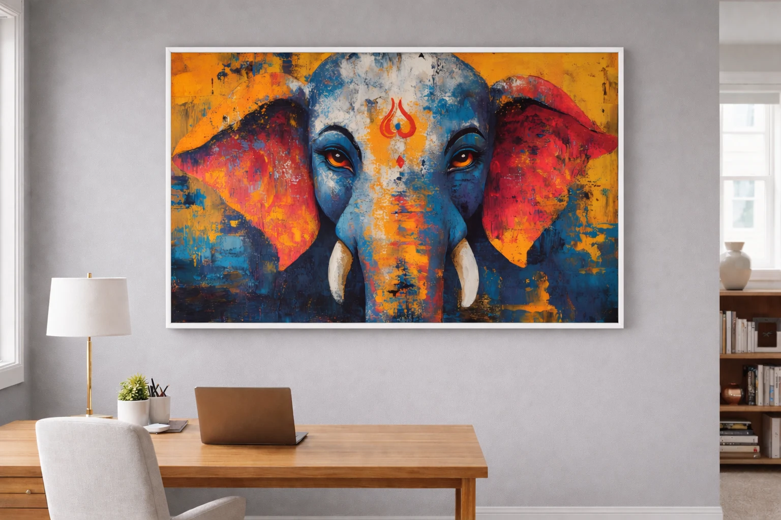 Abstract Ganesha Elephant Canvas Wall Art – 24 x 48 Inch Divine & Powerful Spiritual Decor - Image 2