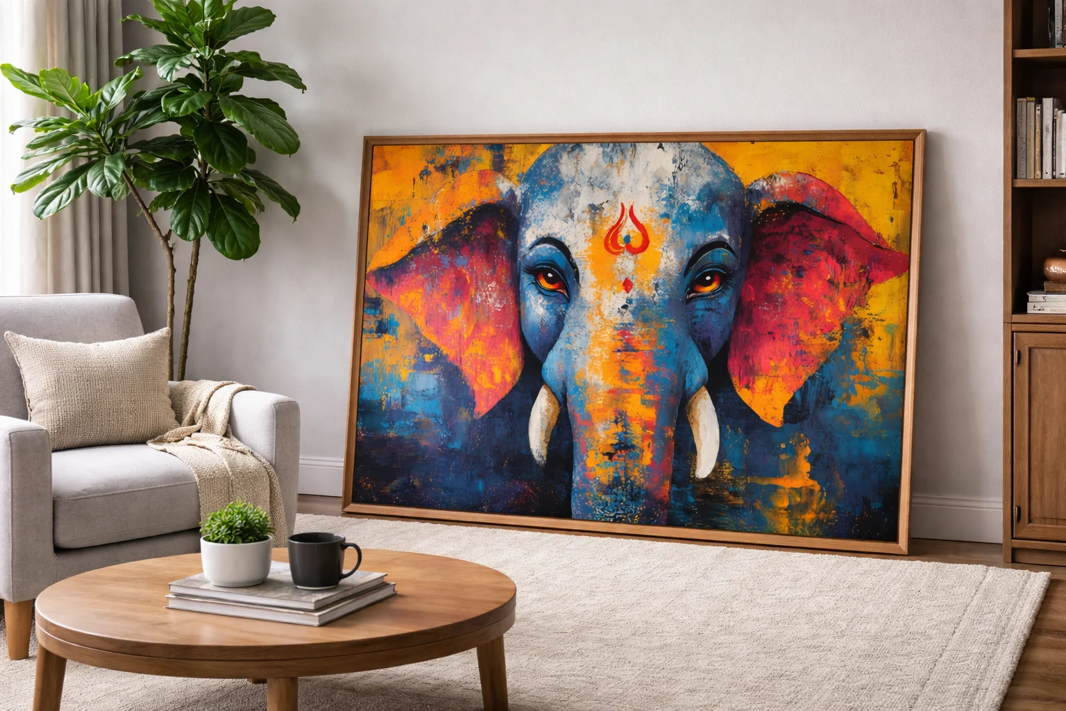 Abstract Ganesha Elephant Canvas Wall Art – 24 x 48 Inch Divine & Powerful Spiritual Decor - Image 3