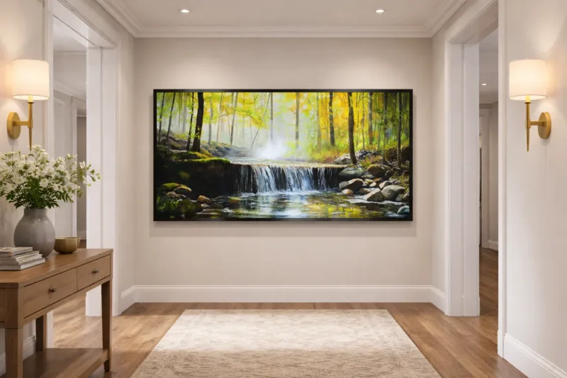 Stunning Forest Waterfall Landscape Wall Art – 36 x 60 Inches Nature Digital Canvas Print