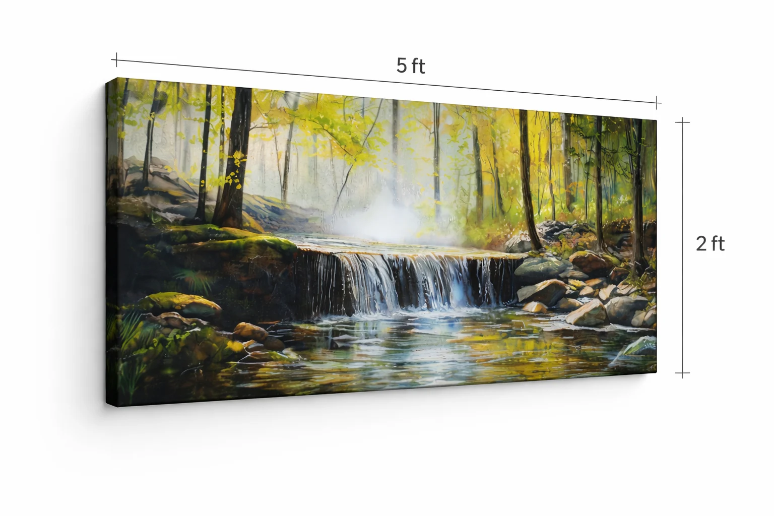 Forest Waterfall Nature Canvas Wall Art 4×3 Feet – Floating Frame in Gold – Living Room Wall Décor - Image 8