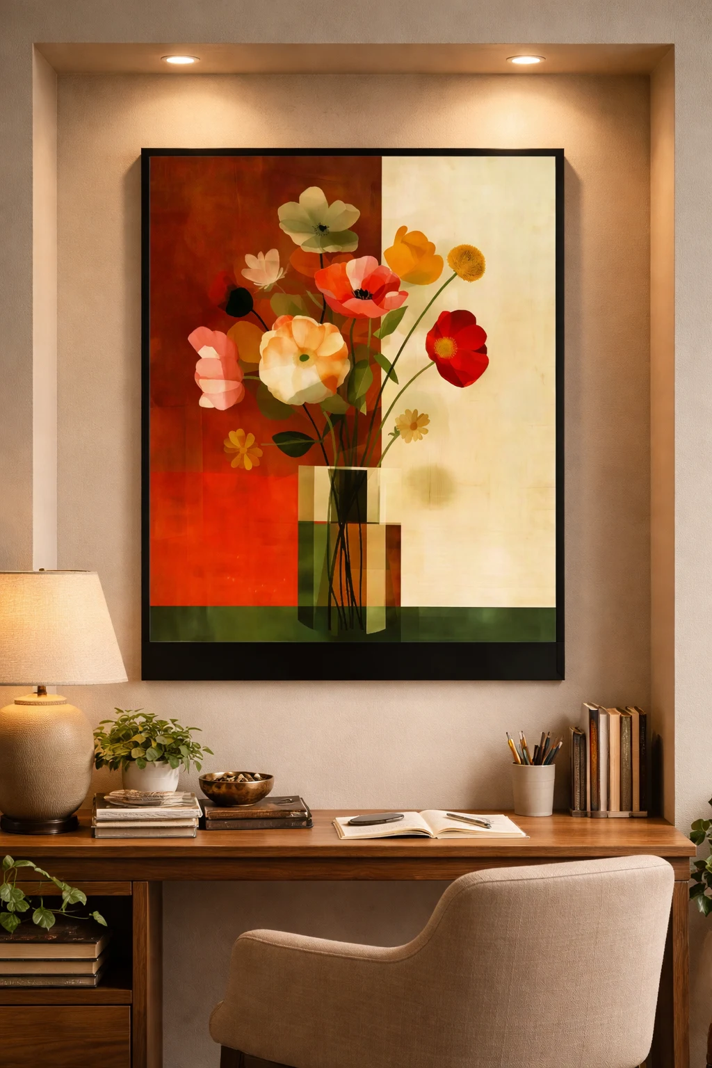 Modern Abstract Floral Canvas Wall Art 3×2 Feet – Floating Frame in Rose Gold – Living Room Wall Décor - Image 2