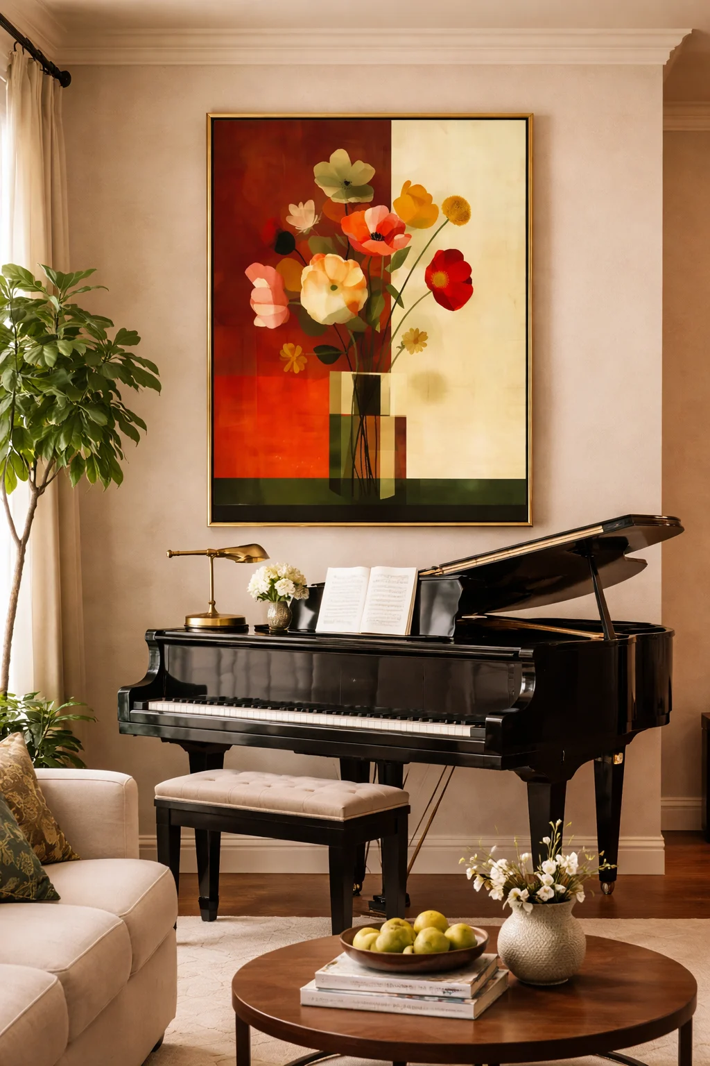 Modern Abstract Floral Canvas Wall Art 3×2 Feet – Floating Frame in Rose Gold – Living Room Wall Décor - Image 3