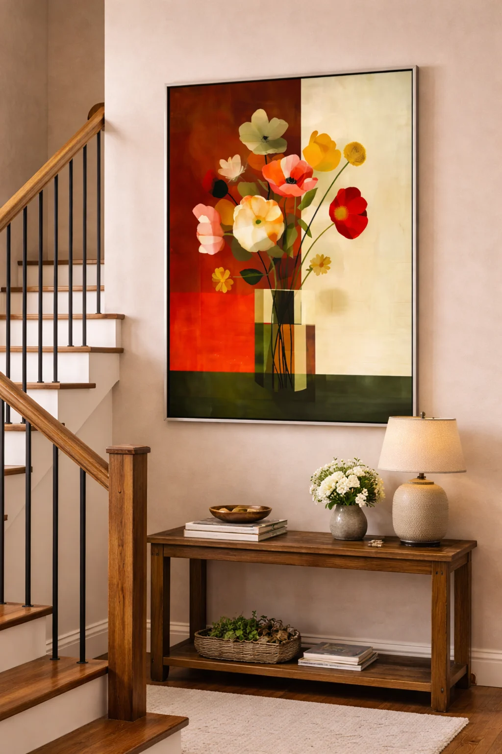 Modern Abstract Floral Canvas Wall Art 3×2 Feet – Floating Frame in Rose Gold – Living Room Wall Décor - Image 6