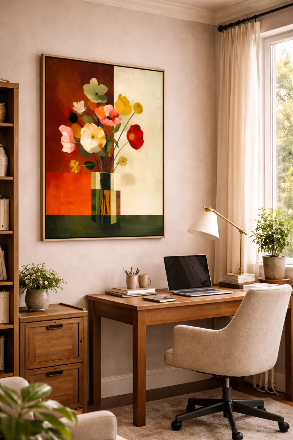 Modern Abstract Floral Canvas Wall Art 3×2 Feet – Floating Frame in Rose Gold – Living Room Wall Décor - Image 7