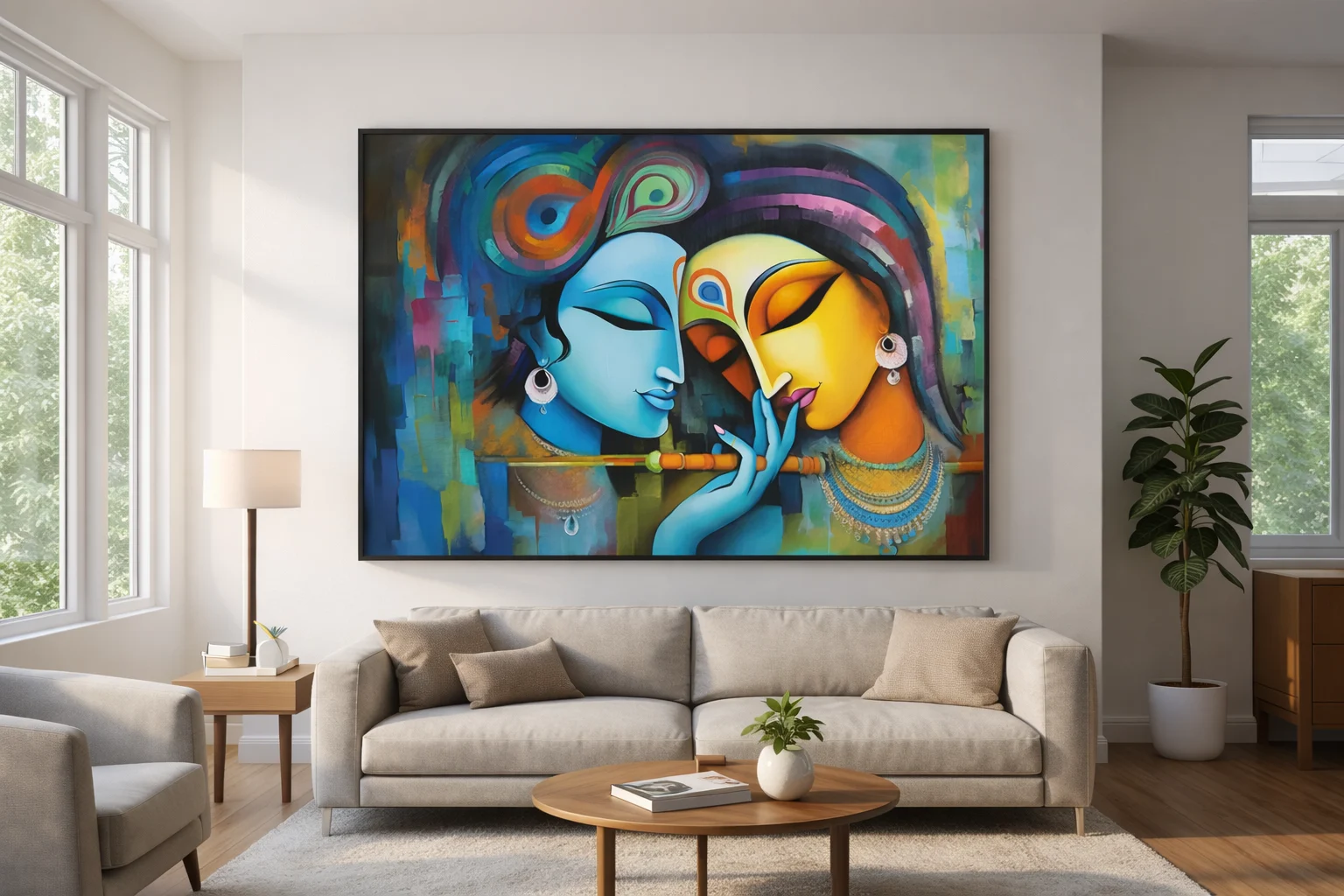 Radha Krishna Abstract Canvas Wall Art – 36 × 48 Inches – Digital Canvas Print Modern Divine Love Painting – Digital Canvas Print - Image 3