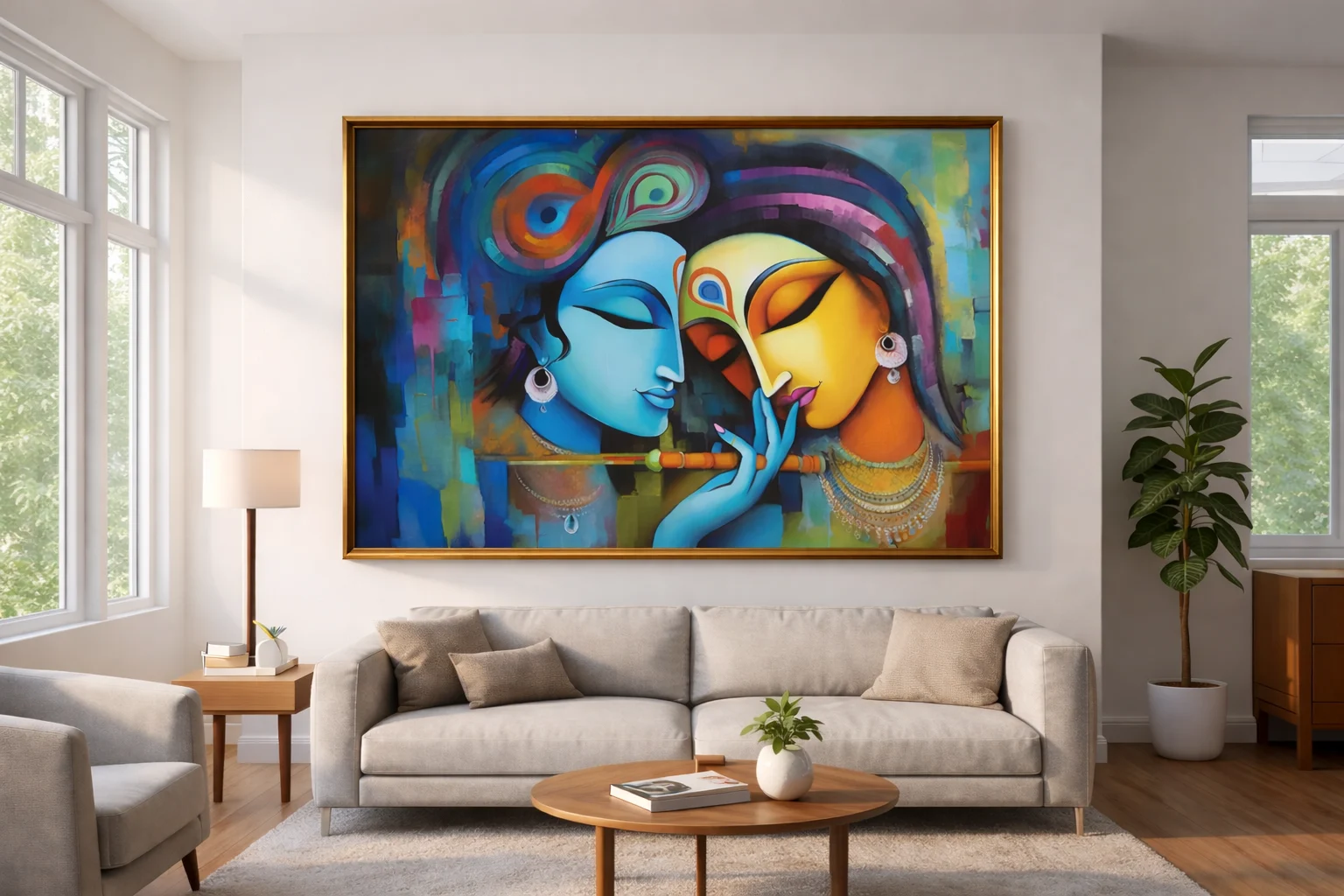 Radha Krishna Abstract Canvas Wall Art – 36 × 48 Inches – Digital Canvas Print Modern Divine Love Painting – Digital Canvas Print - Image 7