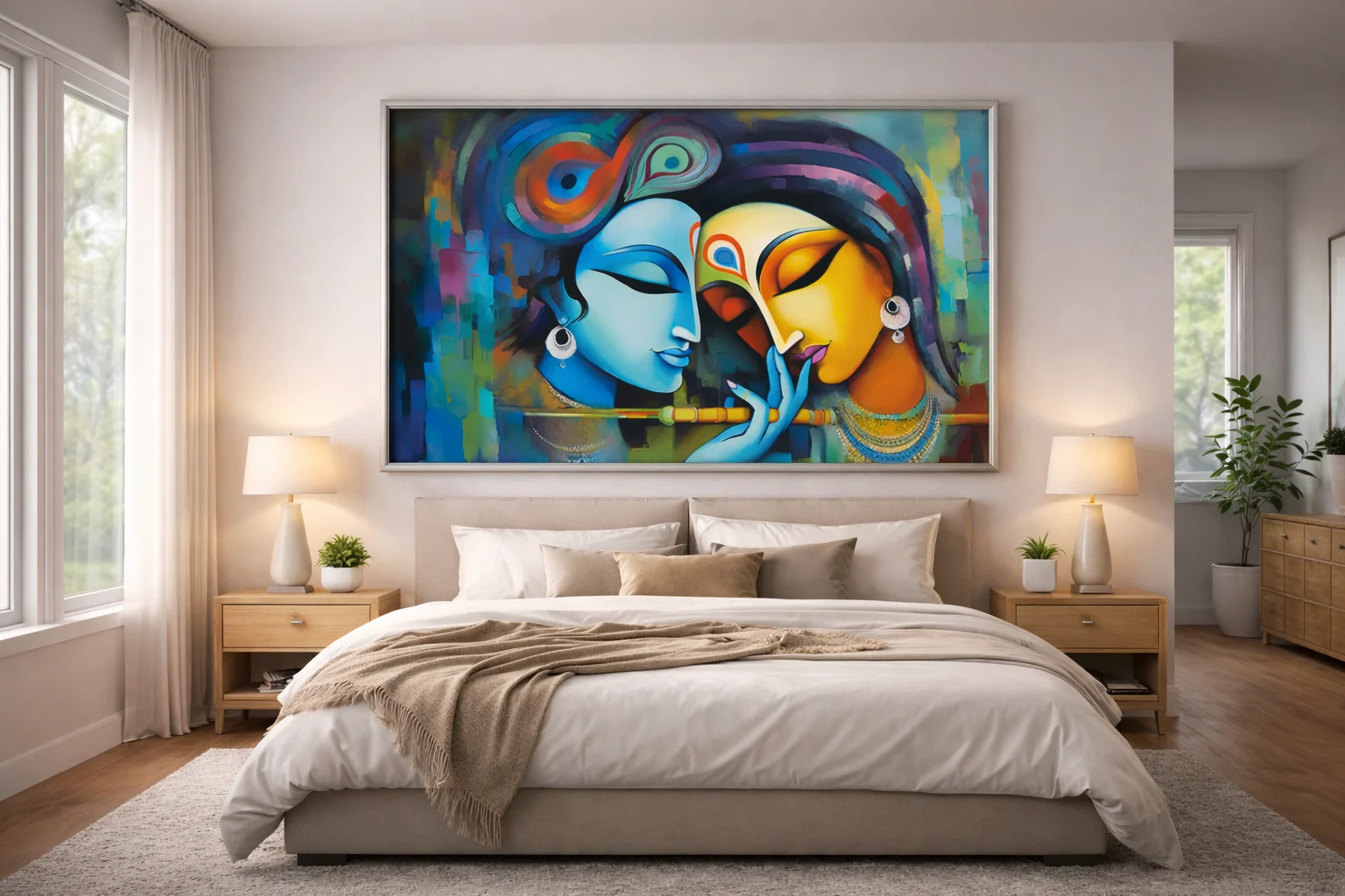 Radha Krishna Abstract Canvas Wall Art – 36 × 48 Inches – Digital Canvas Print Modern Divine Love Painting – Digital Canvas Print - Image 6