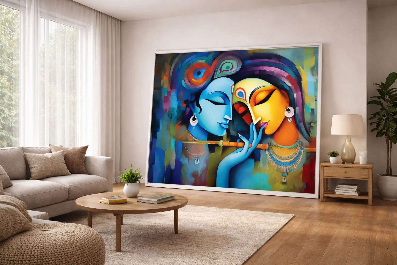Radha Krishna Abstract Canvas Wall Art – 36 × 48 Inches – Digital Canvas Print Modern Divine Love Painting – Digital Canvas Print - Image 4
