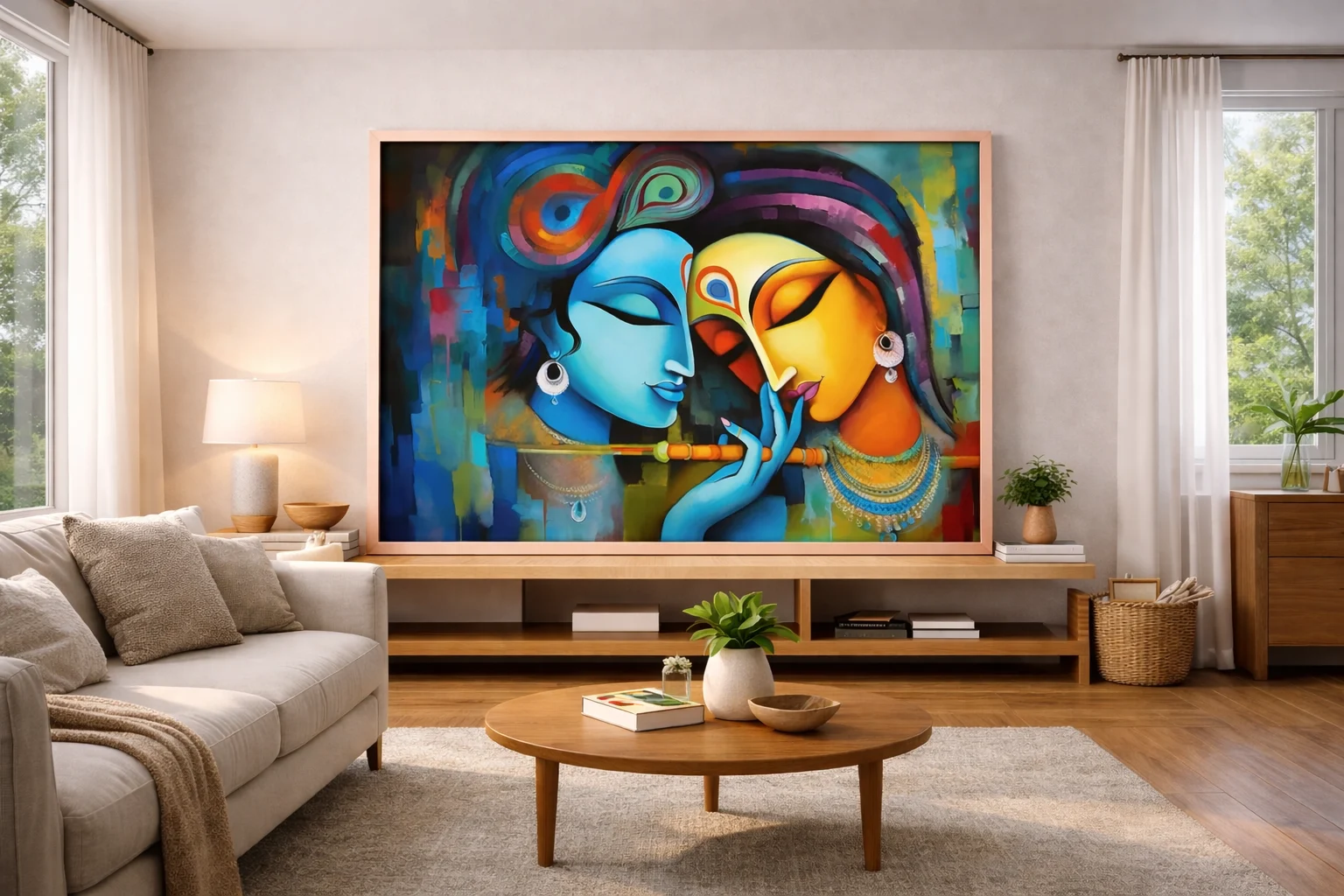 Radha Krishna Abstract Canvas Wall Art – 36 × 48 Inches – Digital Canvas Print Modern Divine Love Painting – Digital Canvas Print - Image 5