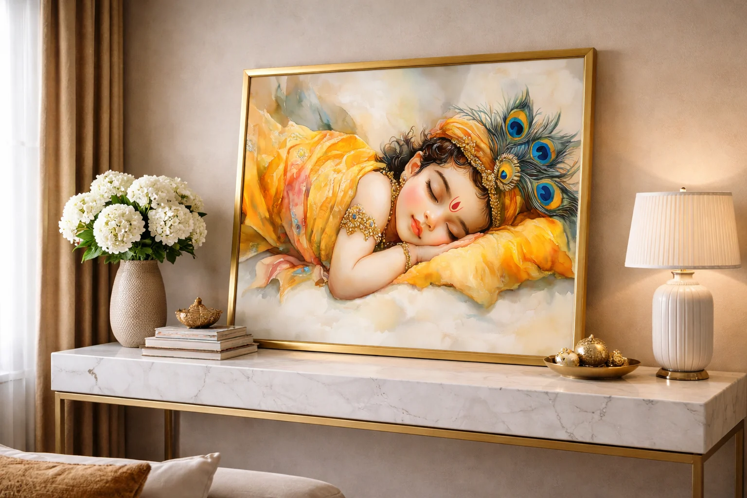 Sleeping Baby Krishna Canvas Wall Art – 36 × 48 Inches – Premium Digital Print for Peaceful Wall Décor - Image 3