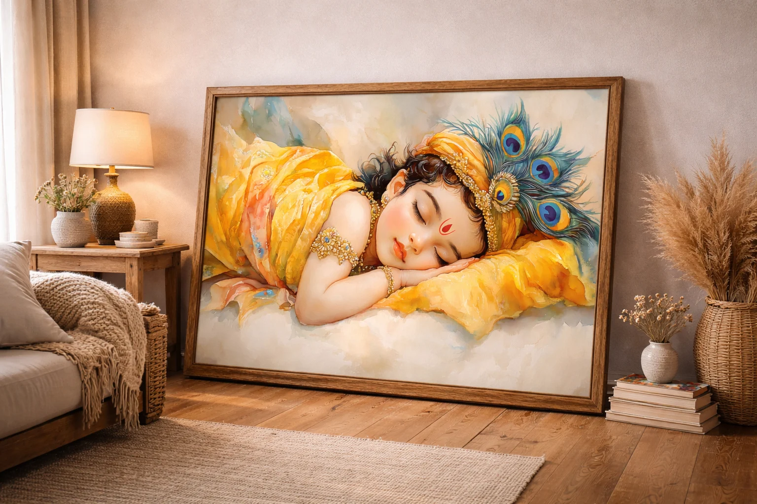 Sleeping Baby Krishna Canvas Wall Art – 36 × 48 Inches – Premium Digital Print for Peaceful Wall Décor - Image 4