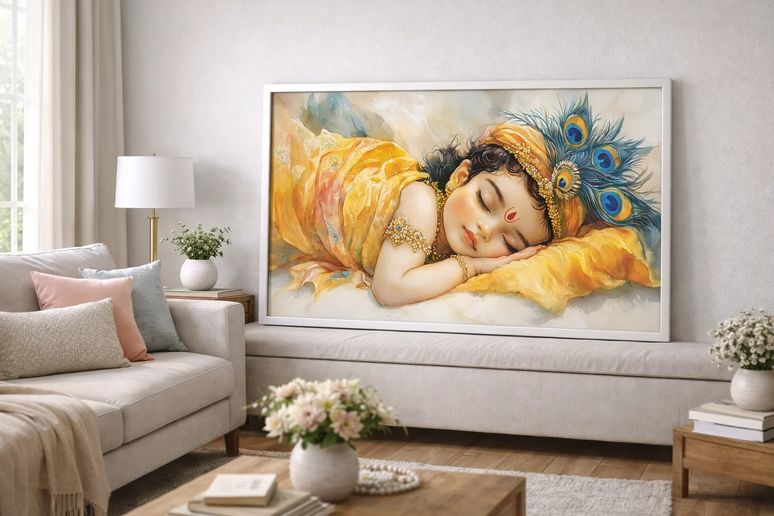 Sleeping Baby Krishna Canvas Wall Art – 36 × 48 Inches – Premium Digital Print for Peaceful Wall Décor - Image 5