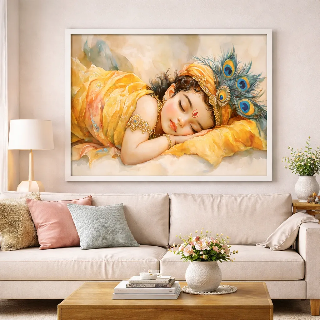 Sleeping Baby Krishna Canvas Wall Art – 36 × 48 Inches – Premium Digital Print for Peaceful Wall Décor - Image 7