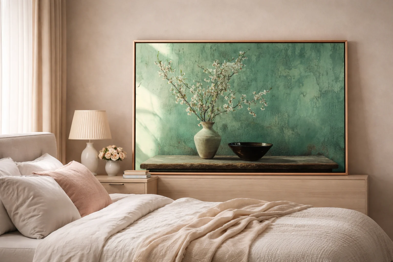 Minimalist Blossom Vase Canvas Wall Art – 36 × 60 Inches Modern Botanical Painting - Image 3