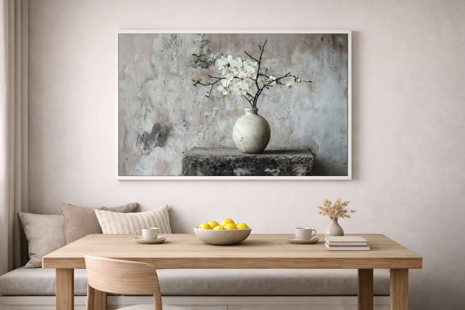 Minimalist White Blossom Vase Canvas Wall Art – 36 × 60 Inches Rustic Botanical Painting - Image 8