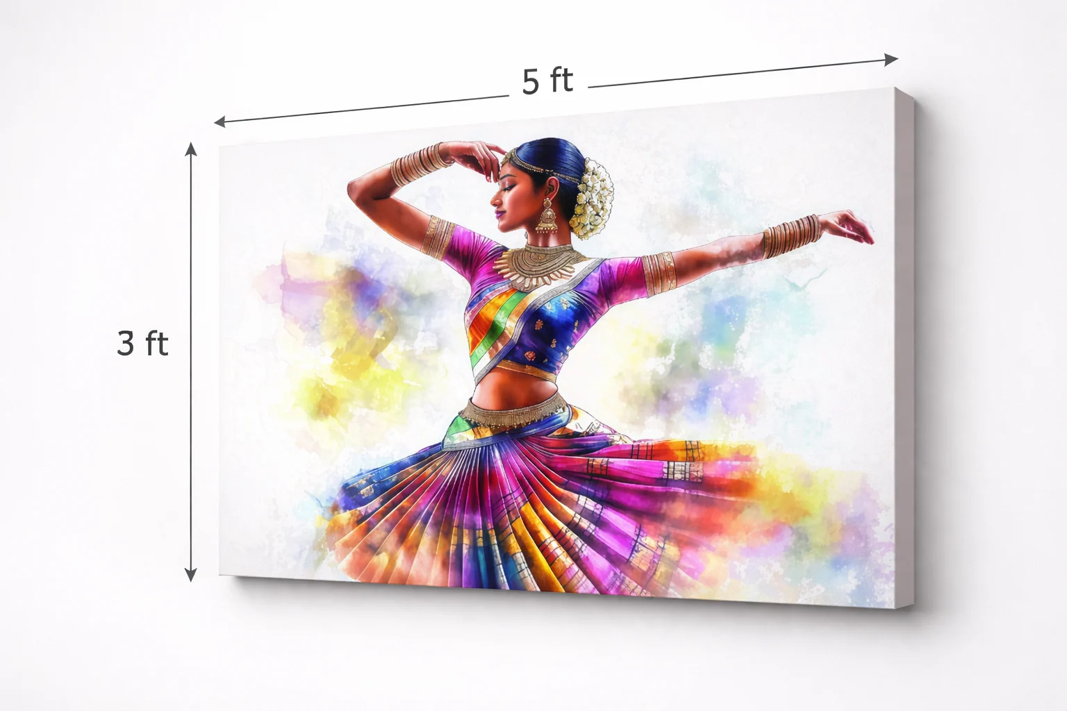 Colorful Bharatanatyam Dance Canvas Wall Art 5×3 Feet – Floating Frame in Gold – Living Room Wall Décor - Image 8