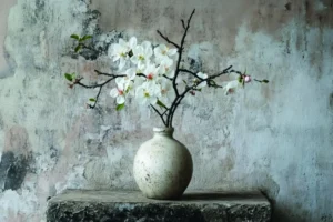 White Blossom Vase Canvas Wall Art