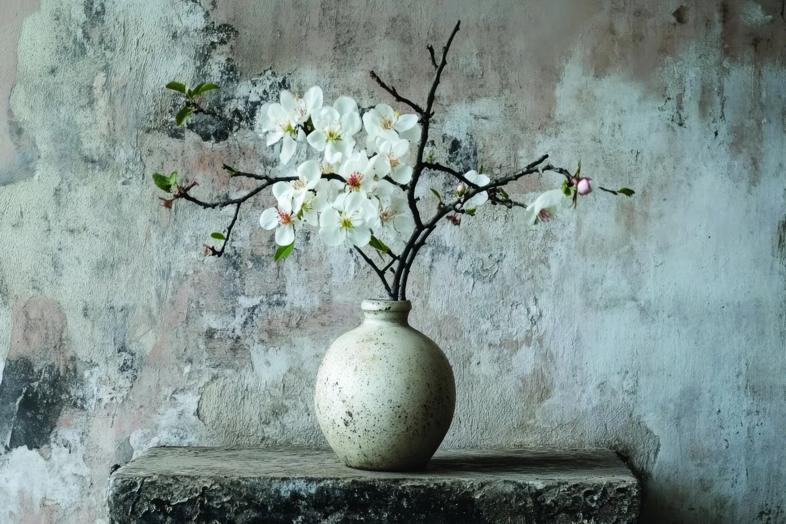 White Blossom Vase Canvas Wall Art