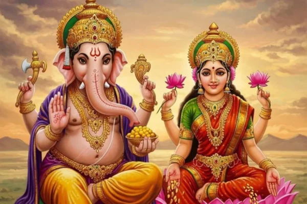 Lakshmi Ganesh Divine Canvas Wall Art