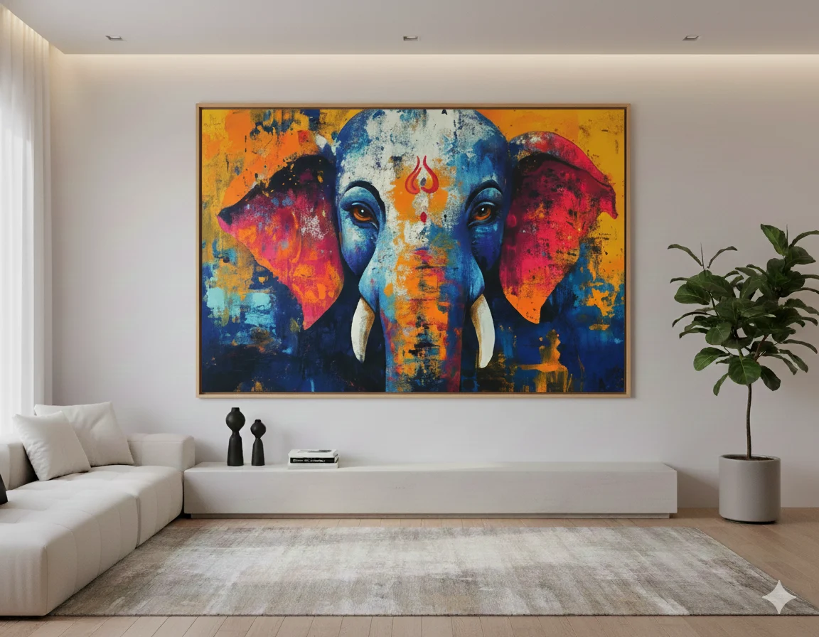 Abstract Ganesha Elephant Canvas Wall Art – 24 x 48 Inch Divine & Powerful Spiritual Decor - Image 4