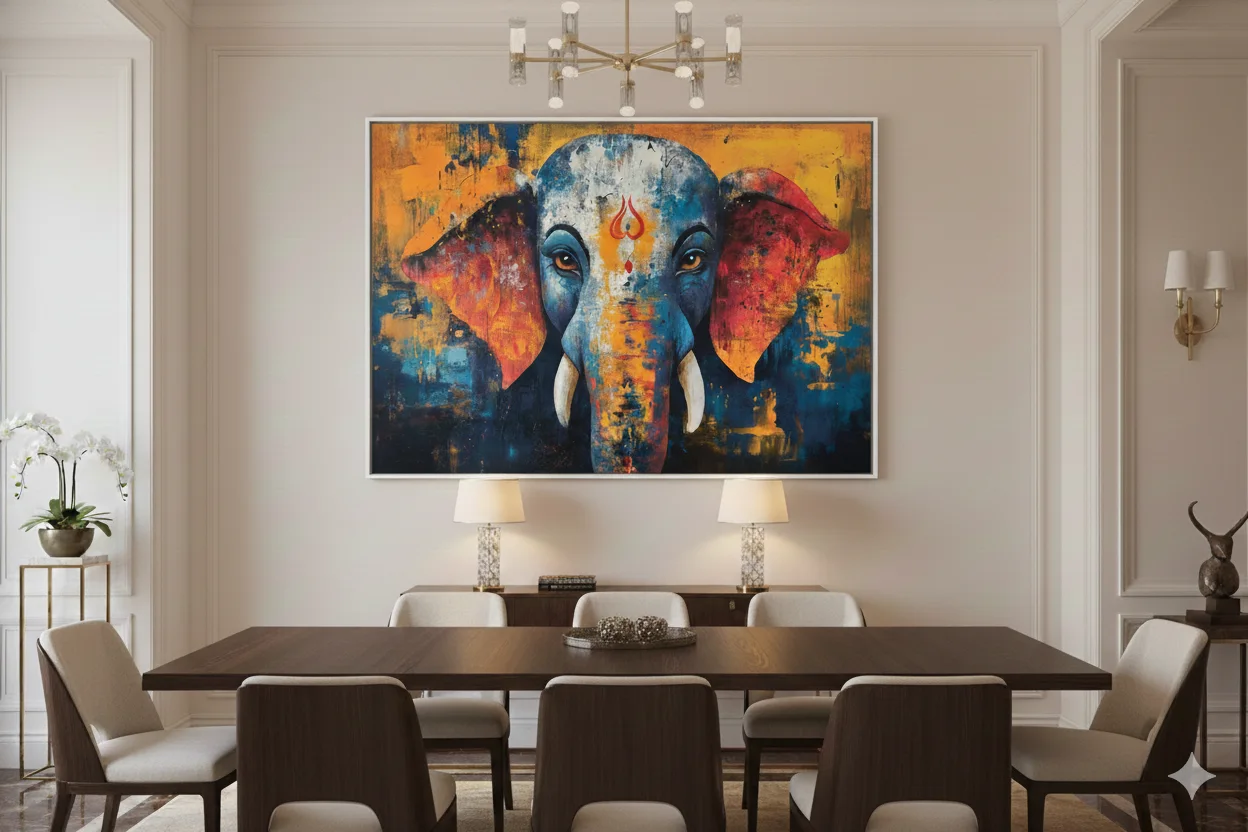 Abstract Ganesha Elephant Canvas Wall Art – 24 x 48 Inch Divine & Powerful Spiritual Decor - Image 5