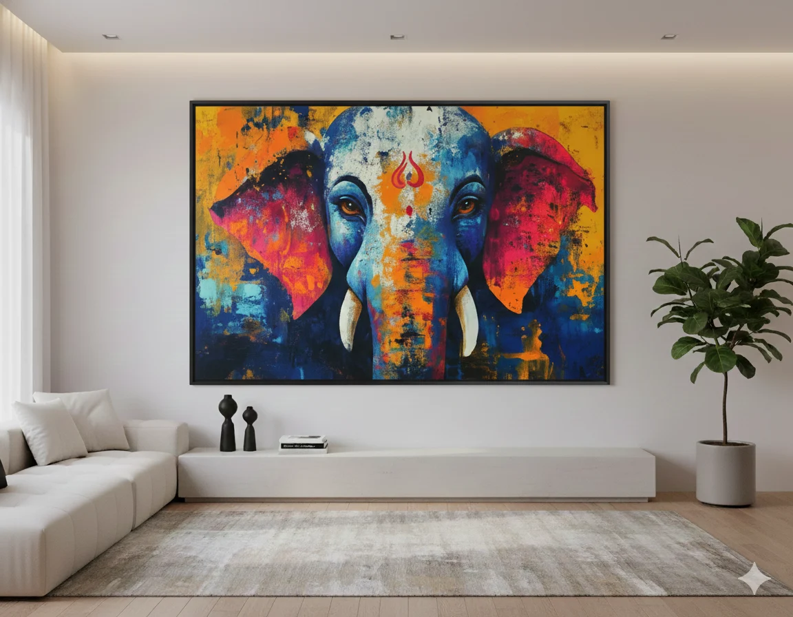 Abstract Ganesha Elephant Canvas Wall Art – 24 x 48 Inch Divine & Powerful Spiritual Decor - Image 7