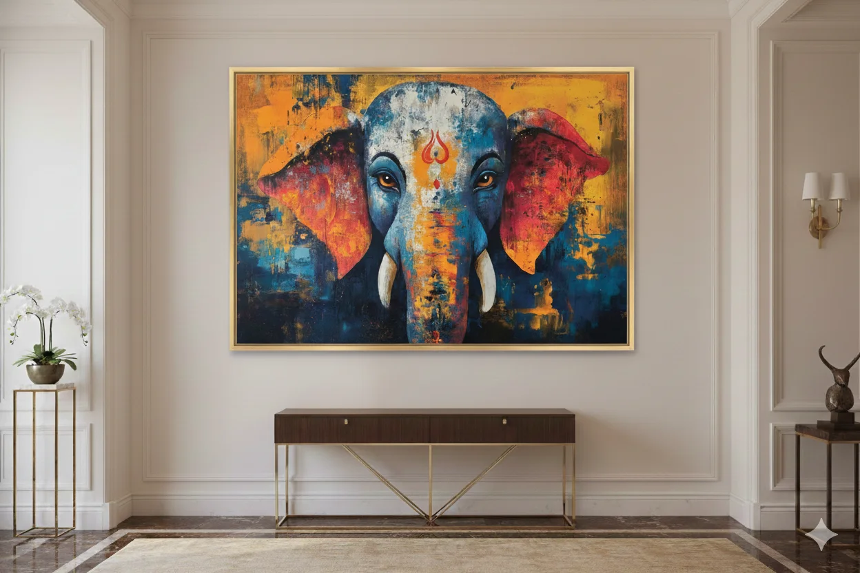 Abstract Ganesha Elephant Canvas Wall Art – 24 x 48 Inch Divine & Powerful Spiritual Decor - Image 8