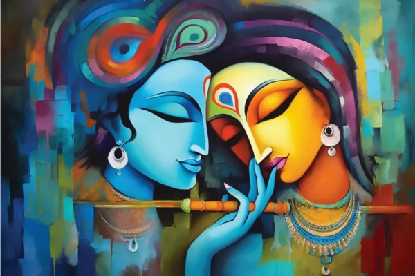 Radha Krishna Abstract Canvas Wall Art
