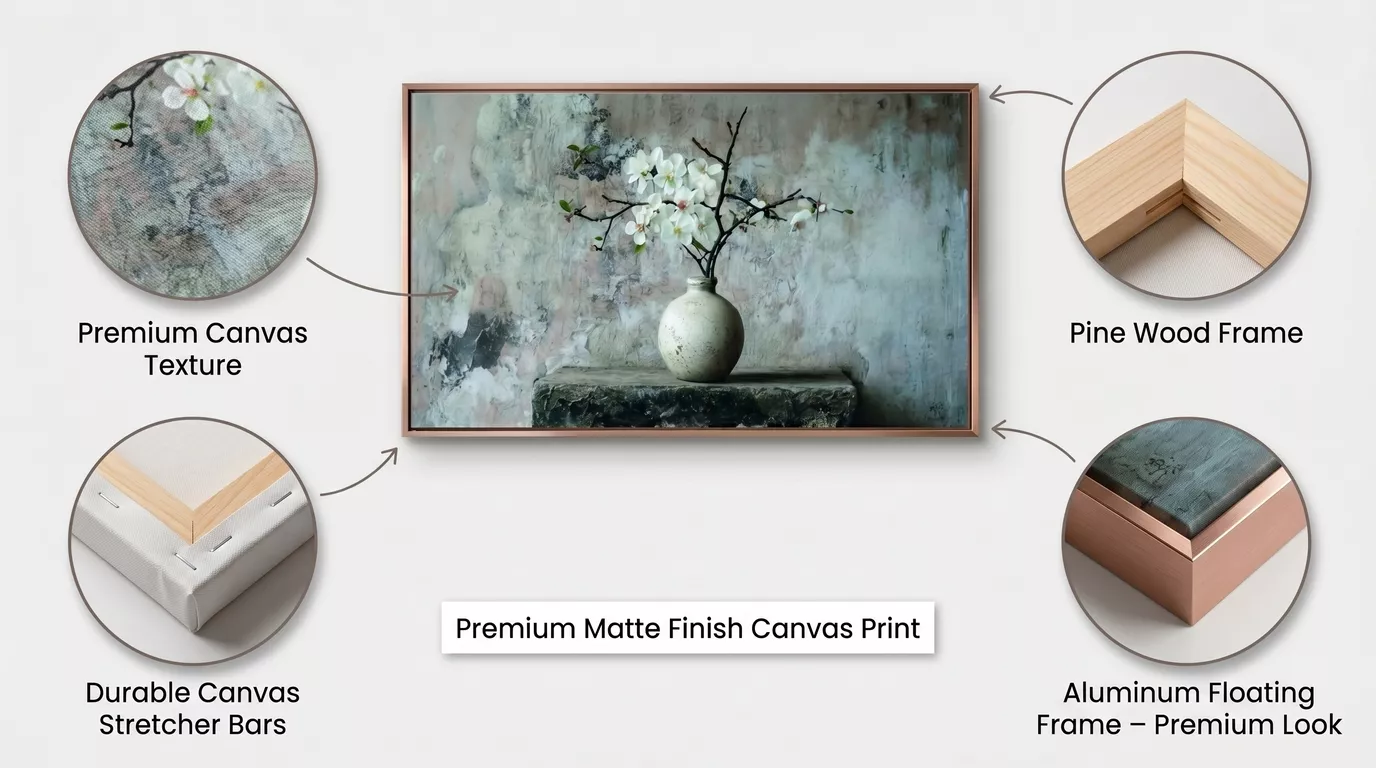 Rustic Blossom Vase Canvas Wall Art Details