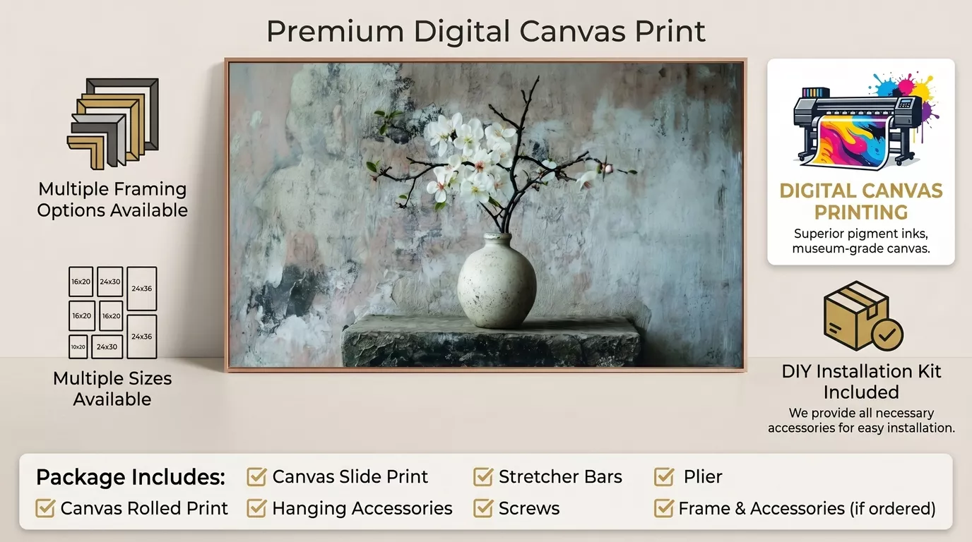 Rustic Blossom Vase Canvas Wall Art Digital Print