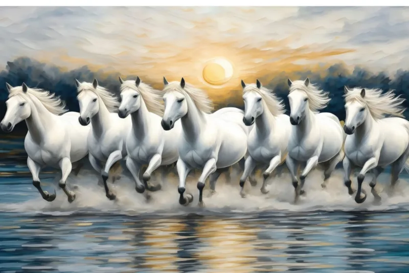 White Running Horses Canvas Wall Art