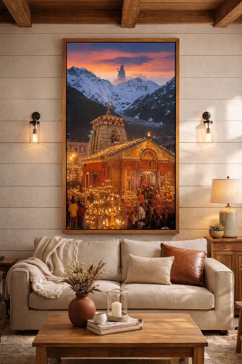 Kedarnath Temple Canvas Wall Art With Lord Shiva – 72x24 Inch Spiritual Himalayan Wall Decor - Image 2