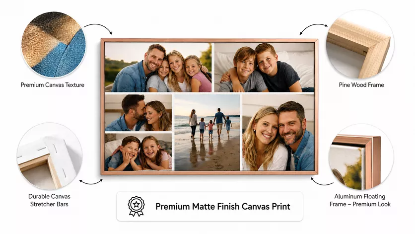 Personalized Family Photo Collage Canvas Wall Art Details