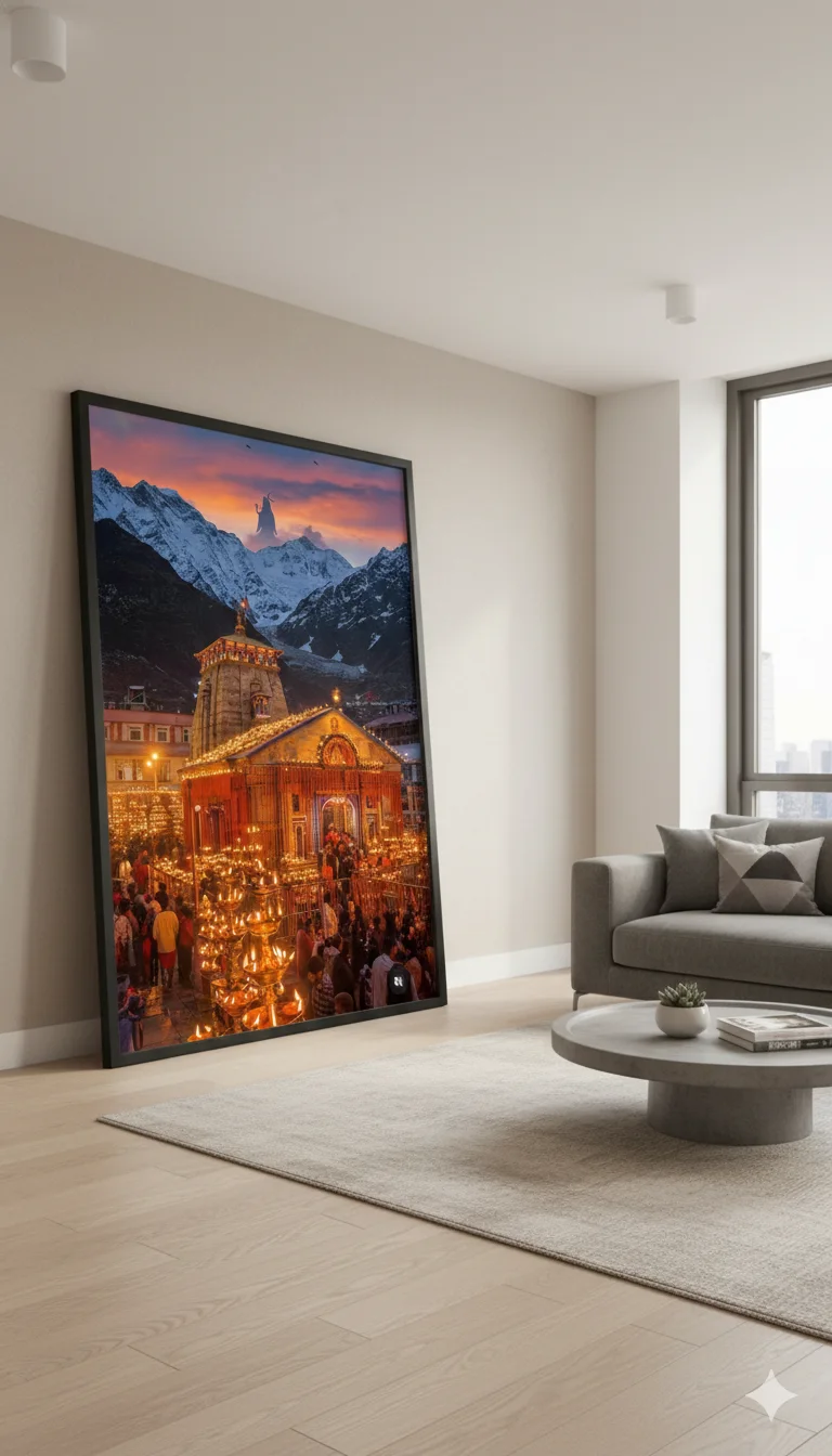Kedarnath Temple Canvas Wall Art With Lord Shiva – 72x24 Inch Spiritual Himalayan Wall Decor - Image 5