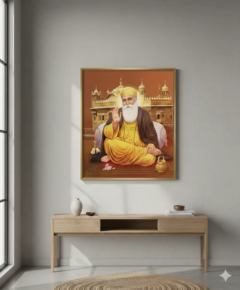 Sacred Guru Nanak Dev Ji Canvas Wall Art – 48 × 36 Inches – Premium Sikh Spiritual Digital Canvas Print