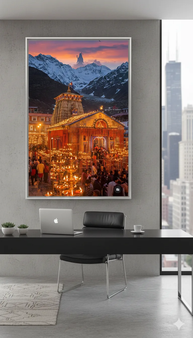 Kedarnath Temple Canvas Wall Art With Lord Shiva – 72x24 Inch Spiritual Himalayan Wall Decor - Image 6