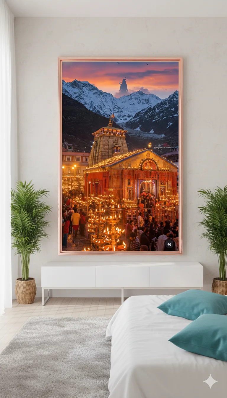 Kedarnath Temple Canvas Wall Art With Lord Shiva – 72x24 Inch Spiritual Himalayan Wall Decor - Image 7
