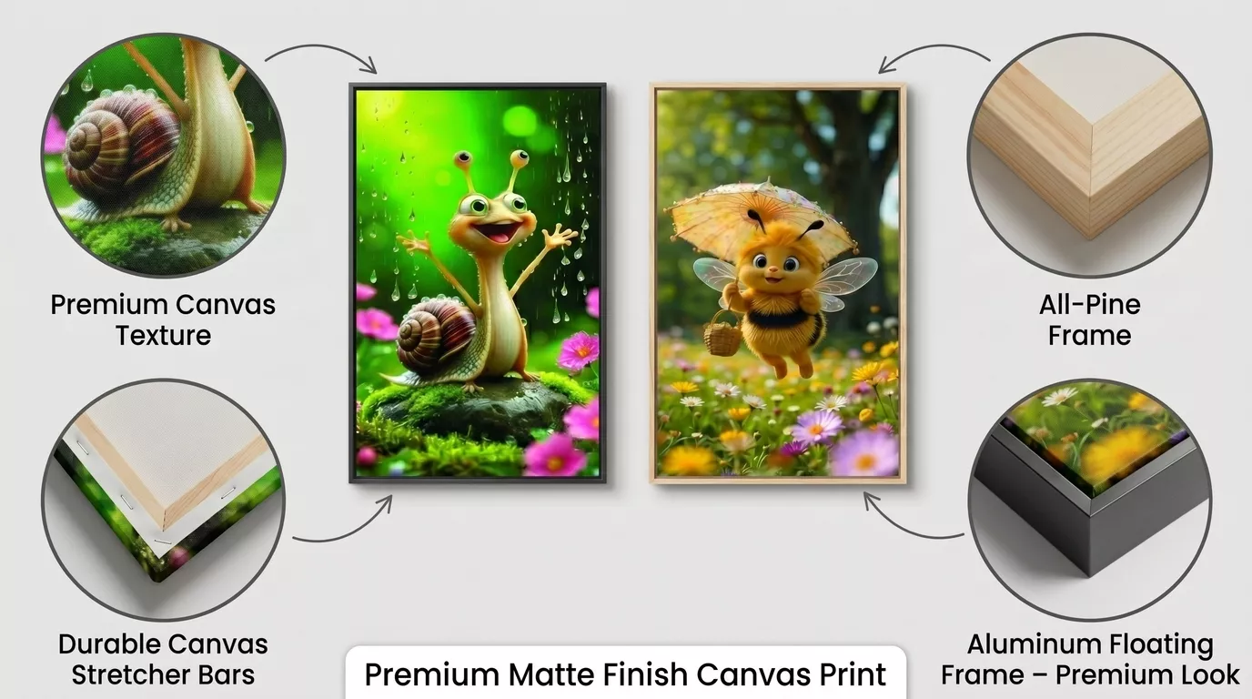 Kids Cartoon Animal Canvas Wall Art Set Details
