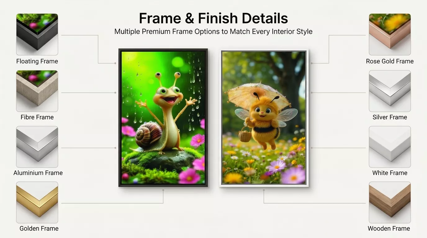 Kids Cartoon Animal Canvas Wall Art Set Frame Details