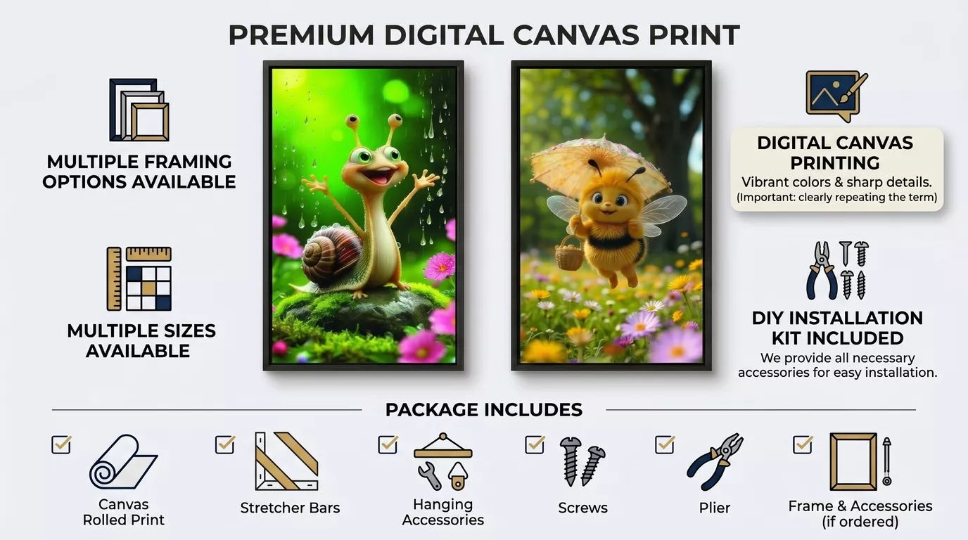 Kids Cartoon Animal Canvas Wall Art Set Digital Print