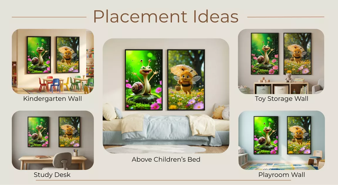 Kids Cartoon Animal Canvas Wall Art Set Placement Ideas