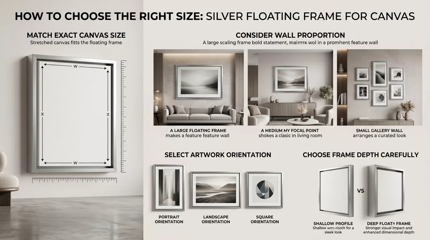 Silver Floating Frame For Canvas Right Size choosing Instruction